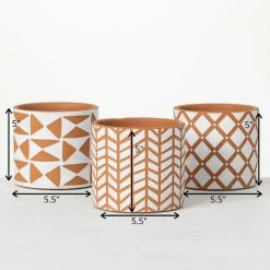 SULLIVANS Geometric Print Terracotta Pot - Set of 3 -Vigoro Shop orange and white patterned sullivans plant pots cmt1200 1f 1000