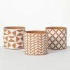 SULLIVANS Geometric Print Terracotta Pot - Set of 3 -Vigoro Shop orange and white patterned sullivans plant pots cmt1200 64 1000