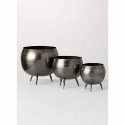 SULLIVANS Pewter Metal Pot With Feet (Set of 3) -Vigoro Shop pewter sullivans plant pots met1626 1f 1000