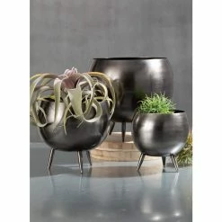 SULLIVANS Pewter Metal Pot With Feet (Set of 3) -Vigoro Shop pewter sullivans plant pots met1626 4f 1000