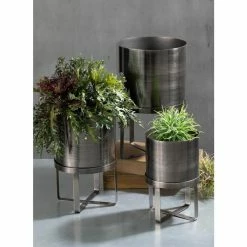 SULLIVANS Pewter Metal Planter With Stand (Set of 3) -Vigoro Shop pewter sullivans plant pots met1627 4f 1000