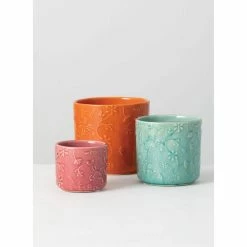SULLIVANS Multi-Color Ceramic Floral Relief Flower Pot (Set of 3) 9 SULLIVANS Multi-Color Ceramic Floral Relief Flower Pot (Set of 3) -Vigoro Shop pink blue orange sullivans plant pots cm2872 1f 1000