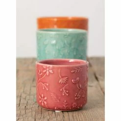SULLIVANS Multi-Color Ceramic Floral Relief Flower Pot (Set of 3) 8 SULLIVANS Multi-Color Ceramic Floral Relief Flower Pot (Set of 3) -Vigoro Shop pink blue orange sullivans plant pots cm2872 4f 1000