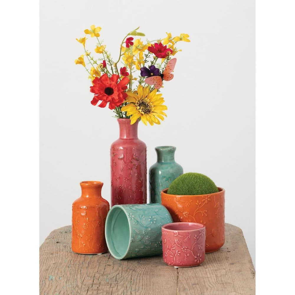 SULLIVANS Multi-Color Ceramic Floral Relief Flower Pot (Set of 3) 4 SULLIVANS Multi-Color Ceramic Floral Relief Flower Pot (Set of 3) - Image 2