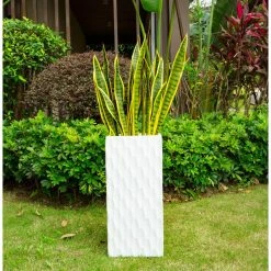 KANTE 23.6 in. H Square Pure White Concrete/Fiberglass Indoor Outdoor Elegant Retro Tall Planter -Vigoro Shop pure white kante plant pots osf0202b c80011 1f 1000