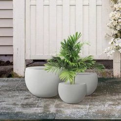 KANTE 20 in., 16 in. and 12 in. W Pure White Concrete Round Elegant Planters (Set of 3), Outdoor Indoor Modern Planter Pots -Vigoro Shop pure white kante plant pots rc0049abc c80011 44 1000