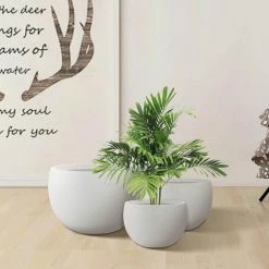 KANTE 20 in., 16 in. and 12 in. W Pure White Concrete Round Elegant Planters (Set of 3), Outdoor Indoor Modern Planter Pots -Vigoro Shop pure white kante plant pots rc0049abc c80011 c3 1000