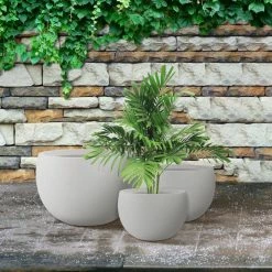 KANTE 20 in., 16 in. and 12 in. W Pure White Concrete Round Elegant Planters (Set of 3), Outdoor Indoor Modern Planter Pots -Vigoro Shop pure white kante plant pots rc0049abc c80011 fa 1000