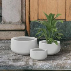 KANTE 19.6 in., 15.7 in. & 11.8 in. W Round Pure White Concrete Elegant Planters Set of 3, Outdoor Indoor w/Drainage Holes -Vigoro Shop pure white kante plant pots rc0051abc c80011 44 1000