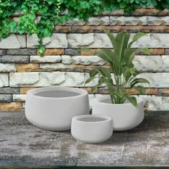 KANTE 19.6 in., 15.7 in. & 11.8 in. W Round Pure White Concrete Elegant Planters Set of 3, Outdoor Indoor w/Drainage Holes -Vigoro Shop pure white kante plant pots rc0051abc c80011 76 1000