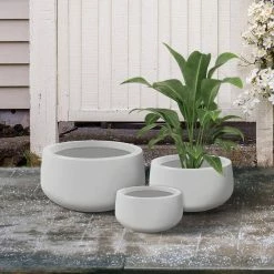 KANTE 19.6 in., 15.7 in. & 11.8 in. W Round Pure White Concrete Elegant Planters Set of 3, Outdoor Indoor w/Drainage Holes -Vigoro Shop pure white kante plant pots rc0051abc c80011 fa 1000