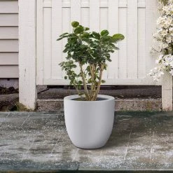 KANTE 13.39 in. x 12.6 in. Round Pure White Lightweight Concrete and Fiberglass Indoor Outdoor Planter with Drainage Hole -Vigoro Shop pure white kante plant pots rc0152b c80011 76 1000