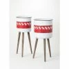 SULLIVANS Red & White Reindeer Metal and Wood Planter Stand (Set of 2) -Vigoro Shop red sullivans plant pots met1741 64 1000