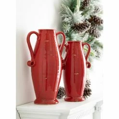 SULLIVANS Red Ceramic Handled Urn (Set of 2) 9 SULLIVANS Red Ceramic Handled Urn (Set of 2) -Vigoro Shop red sullivans urn planters cm2955 4f 1000