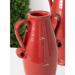 SULLIVANS Red Ceramic Handled Urn (Set of 2) 8 SULLIVANS Red Ceramic Handled Urn (Set of 2) -Vigoro Shop red sullivans urn planters cm2955 c3 1000