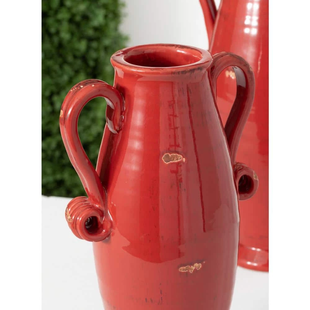 SULLIVANS Red Ceramic Handled Urn (Set of 2) 5 SULLIVANS Red Ceramic Handled Urn (Set of 2) - Image 3