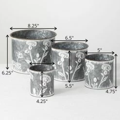 SULLIVANS Silver Metal Flower Patterned Planter (Set of 4) 8 SULLIVANS Silver Metal Flower Patterned Planter (Set of 4) -Vigoro Shop silver sullivans plant pots met1702 4f 1000