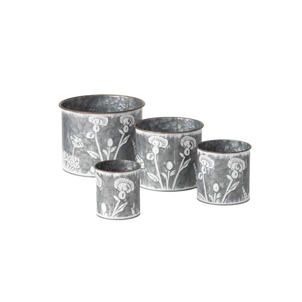 SULLIVANS Silver Metal Flower Patterned Planter (Set of 4) 3 SULLIVANS Silver Metal Flower Patterned Planter (Set of 4)