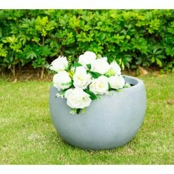 KANTE 12 in. W Round Slate Gray Concrete/Fiberglass Indoor Outdoor Modern Seamless Bowl Planter -Vigoro Shop slate gray kante plant pots osc0049a c60611 44 1000
