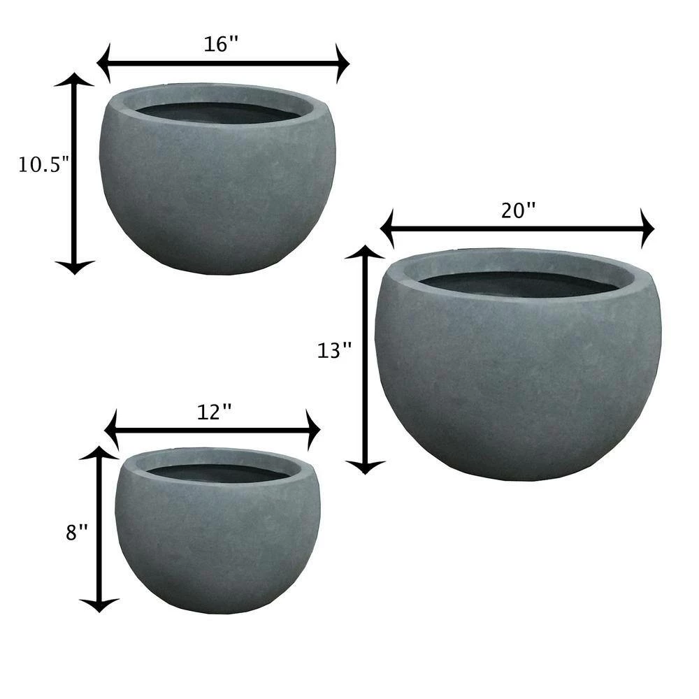 KANTE 20 in., 16 in. and 12 in. W Round Slate Gray Concrete/Fiberglass Indoor Outdoor Elegant Bowl Planters (Set of 3) 11 KANTE 20 in., 16 in. and 12 in. W Round Slate Gray Concrete/Fiberglass Indoor Outdoor Elegant Bowl Planters (Set of 3) - Image 9