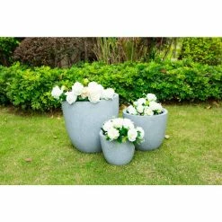 KANTE 18", 14" and 10"W Round Slate Gray Lightweight Concrete/Fiberglass Indoor Outdoor Elegant Seamless Planters (Set of 3) -Vigoro Shop slate gray kante plant pots osc0050abc c60611 44 1000