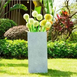 KANTE 20 in. H Square Slate Gray Lightweight Concrete/Fiberglass Indoor Outdoor Elegant Tall Planter