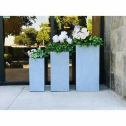 KANTE 28 in. x 24 in. and 20 in. H Square Slate Gray Concrete/Fiberglass Indoor Outdoor Modern Tall Planters -Vigoro Shop slate gray kante plant pots osf0002abc c60611 1f 1000