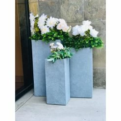KANTE 28 in. x 24 in. and 20 in. H Square Slate Gray Concrete/Fiberglass Indoor Outdoor Modern Tall Planters -Vigoro Shop slate gray kante plant pots osf0002abc c60611 44 1000