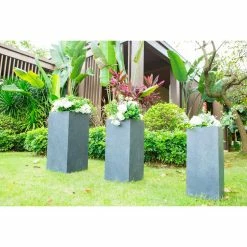 KANTE 28 in. x 24 in. and 20 in. H Square Slate Gray Concrete/Fiberglass Indoor Outdoor Modern Tall Planters -Vigoro Shop slate gray kante plant pots osf0002abc c60611 4f 1000