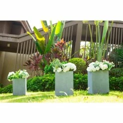 KANTE 19 in. x 16 in. and 13 in. H Square Slate Gray Concrete/Fiberglass Indoor Outdoor Elegant Planters (Set of 3) -Vigoro Shop slate gray kante plant pots osf0007abc c60611 44 1000