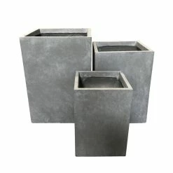KANTE 19 in. x 16 in. and 13 in. H Square Slate Gray Concrete/Fiberglass Indoor Outdoor Elegant Planters (Set of 3) -Vigoro Shop slate gray kante plant pots osf0007abc c60611 c3 1000