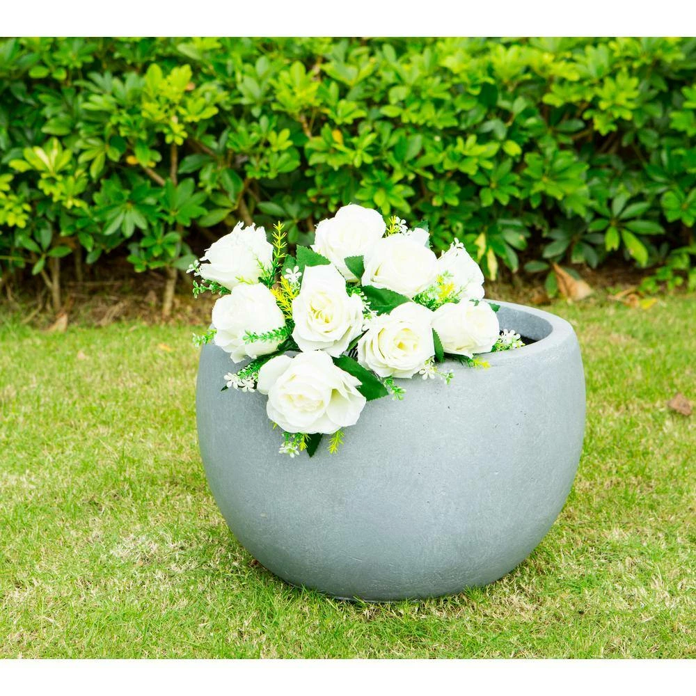 KANTE 8 in. Tall Slate Gray Lightweight Concrete Outdoor Round Bowl Planter 5 KANTE 8 in. Tall Slate Gray Lightweight Concrete Outdoor Round Bowl Planter - Image 3
