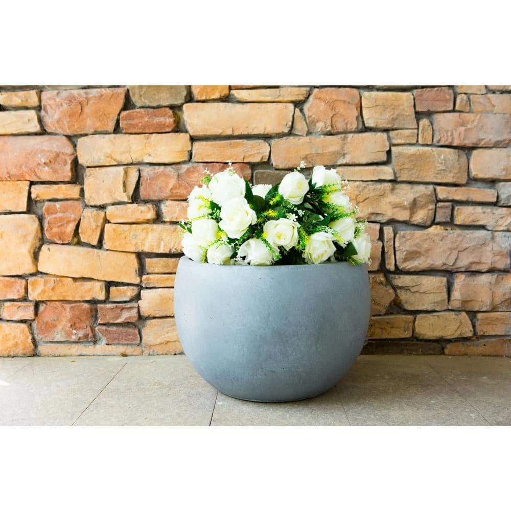 KANTE 8 in. Tall Slate Gray Lightweight Concrete Outdoor Round Bowl Planter 4 KANTE 8 in. Tall Slate Gray Lightweight Concrete Outdoor Round Bowl Planter - Image 2