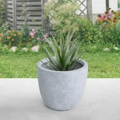 KANTE 12 in. Tall Slate Gray Lightweight Concrete Round Modern Outdoor Planter -Vigoro Shop slate gray kante plant pots rc0050b c60611 1f 1000