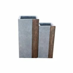 KANTE 28 in. and 24 in. Tall Timber Ridge Lightweight Concrete Tall Modern Square Outdoor Planter Set