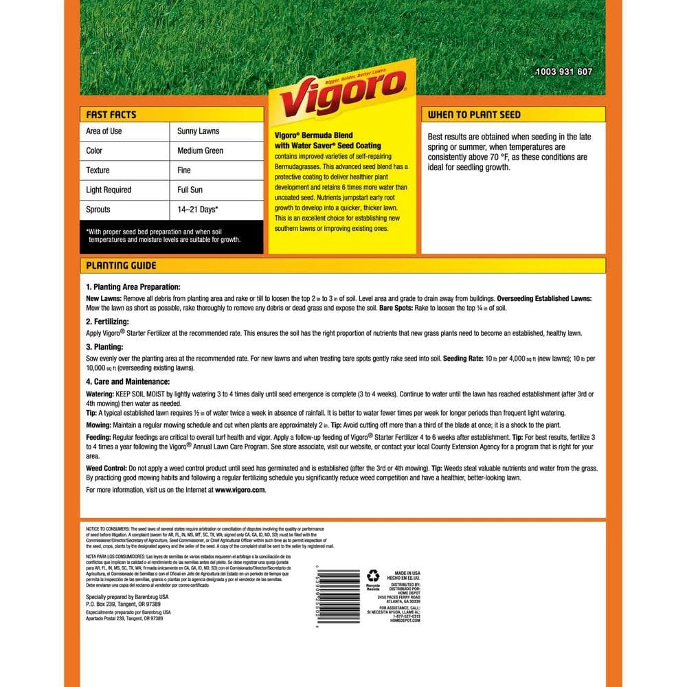Vigoro 10 lbs. Bermuda Grass Seed Blend with Water Saver Seed Coating 5 Vigoro 10 lbs. Bermuda Grass Seed Blend with Water Saver Seed Coating - Image 3