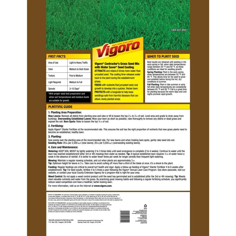 Vigoro 20 lbs. Contractor's Grass Seed Southern Mix with Water Saver Seed Coating 5 Vigoro 20 lbs. Contractor's Grass Seed Southern Mix with Water Saver Seed Coating - Image 3