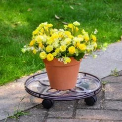 Vigoro 13.6 in. x 13.6 in. x 2.8 in. Brown Metal Plant Caddy 9 Vigoro 13.6 in. x 13.6 in. x 2.8 in. Brown Metal Plant Caddy -Vigoro Shop vigoro planter caddies 154208 1f 1000