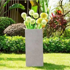 KANTE 24 in. H Square Weathered Concrete/Fiberglass Indoor Outdoor Modern Tall Seamless Planter 12 KANTE 24 in. H Square Weathered Concrete/Fiberglass Indoor Outdoor Modern Tall Seamless Planter -Vigoro Shop weathered concrete kante plant pots osf0002b c80021 2 1f 1000