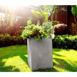 KANTE 19 in. H Square Weathered Concrete/Fiberglass Indoor Outdoor Modern Seamless Planter -Vigoro Shop weathered concrete kante plant pots osf0007c c80021 2 1f 1000