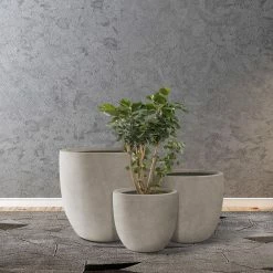 KANTE 20", 16.5" & 13.3"W Round Weathered Finish Concrete Planters Set of 3, Outdoor Indoor w/Drainage Hole & Rubber Plug -Vigoro Shop weathered concrete kante plant pots rc0152bcd c80021 2 fa 1000