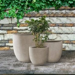 KANTE 22.4", 20.4" and 18.1"H Round Weathered Finish Concrete Planters Set of 3, Outdoor Indoor w/Drainage Hole & Rubber Plug -Vigoro Shop weathered concrete kante plant pots rc0153bcd c80021 2 31 1000