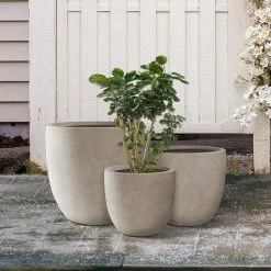 KANTE 22.4", 20.4" and 18.1"H Round Weathered Finish Concrete Planters Set of 3, Outdoor Indoor w/Drainage Hole & Rubber Plug -Vigoro Shop weathered concrete kante plant pots rc0153bcd c80021 2 76 1000