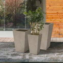KANTE 24.4", 18" &15.7"H Weathered Finish Concrete Tall Planter Set of 3, Large Outdoor Indoor w/ Drainage Hole & Rubber Plug -Vigoro Shop weathered concrete kante plant pots rf2015017cde c80021 2 44 1000