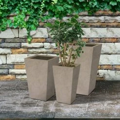 KANTE 24.4", 18" &15.7"H Weathered Finish Concrete Tall Planter Set of 3, Large Outdoor Indoor w/ Drainage Hole & Rubber Plug -Vigoro Shop weathered concrete kante plant pots rf2015017cde c80021 2 76 1000
