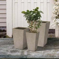 KANTE 24.4", 18" &15.7"H Weathered Finish Concrete Tall Planter Set of 3, Large Outdoor Indoor w/ Drainage Hole & Rubber Plug -Vigoro Shop weathered concrete kante plant pots rf2015017cde c80021 2 fa 1000
