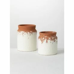 SULLIVANS White Ceramic Speckled Container (Set of 2) -Vigoro Shop white sullivans plant pots cm2936 1f 1000