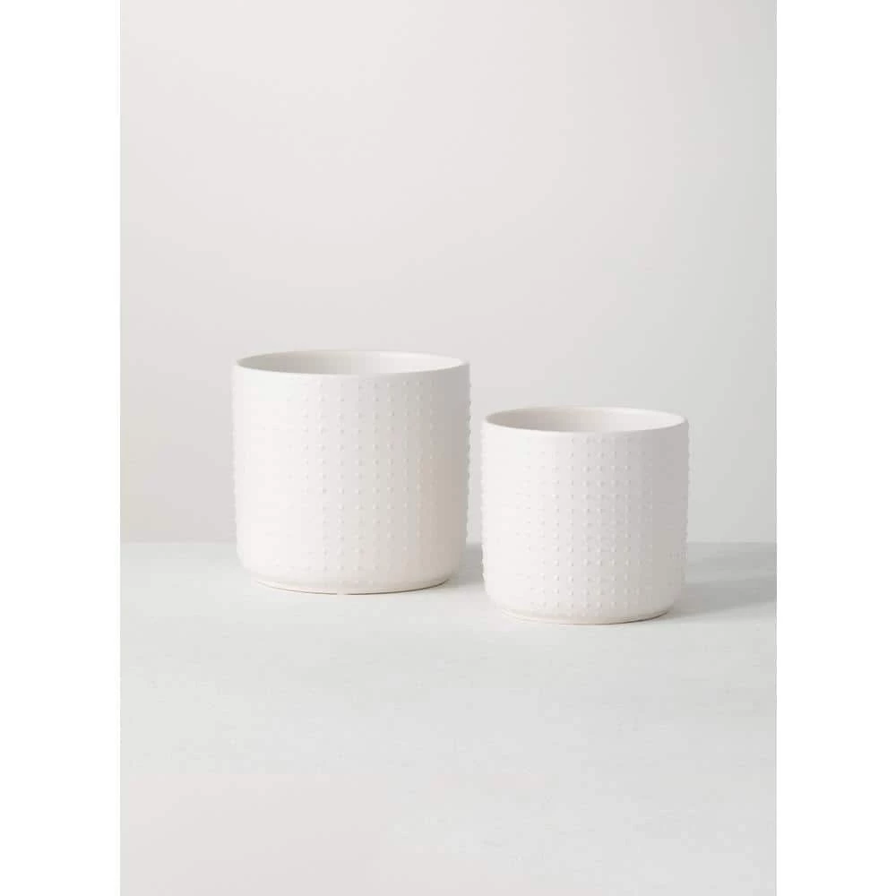 SULLIVANS White Ceramic Planter (Set of 2) 3 SULLIVANS White Ceramic Planter (Set of 2)