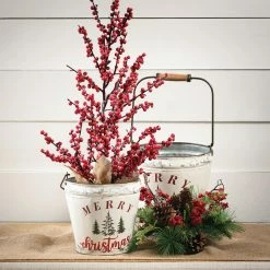 SULLIVANS White Merry Christmas Metal Bucket (Set of 2) -Vigoro Shop white sullivans plant pots met1756 4f 1000