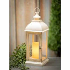 SULLIVANS 17.5 in. Lantern with LED Pillar Candle -Vigoro Shop whites sullivans outdoor lanterns gl43857 1f 1000